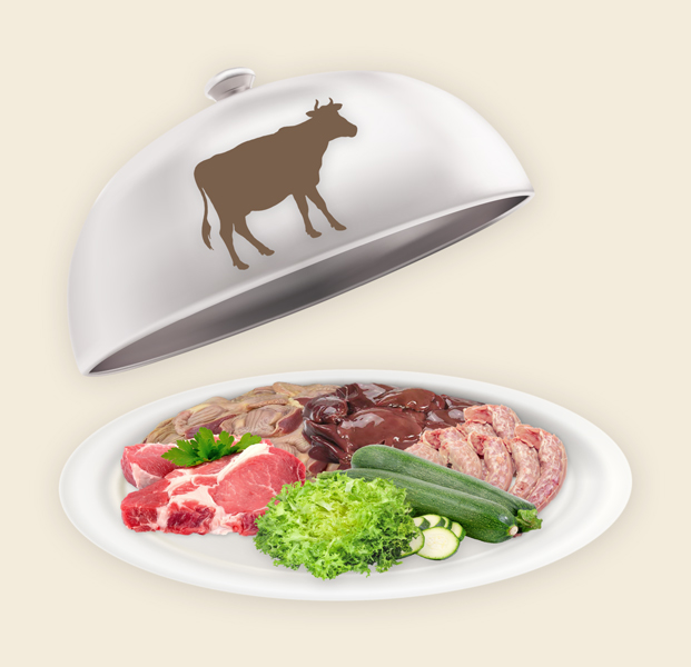 Teller und Haube mit Katzen Fertigmenü Rind (H) Preis Katzen Fertigmenü Rind (H)