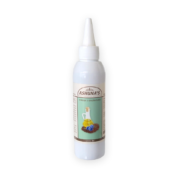 Eine Dosierflasche mit unserem Barf Leinöl