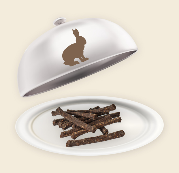 Teller und Haube mit Kaninchen Sticks Kaninchen Sticks