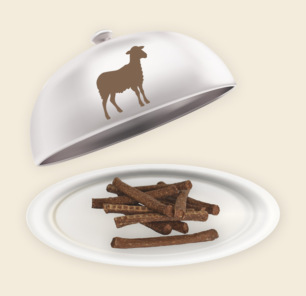 Teller und Haube mit Lamm Sticks Lamm Sticks