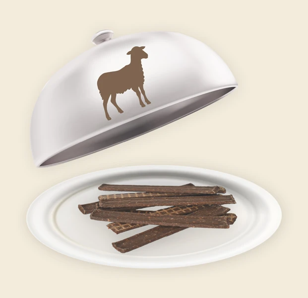 Teller und Haube mit Lamm Streifen Lamm Streifen